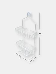 2 Tier Aluminum Shower Caddy with Lower Hooks and Soap Tray