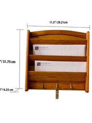 3 Tier Pine Letter Rack with Key Hooks