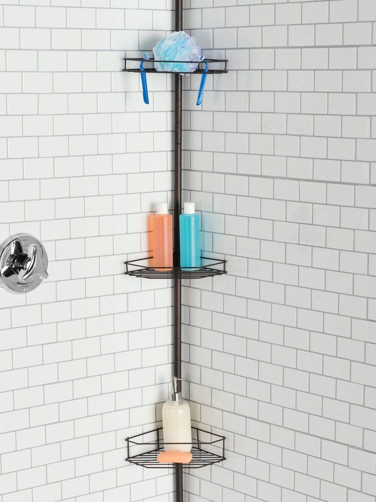 3 Tier Tension Rod Shower Caddy, Bronze