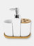 4 Piece Ceramic Bath Accessory Set with Bamboo Accents
