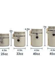 4 Piece Ceramic Canisters with Easy Open Air-Tight Clamp Top Lid and Wooden Spoons, Beige