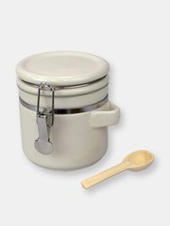 4 Piece Ceramic Canisters with Easy Open Air-Tight Clamp Top Lid and Wooden Spoons, Beige