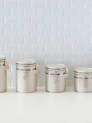 4 Piece Ceramic Canisters with Easy Open Air-Tight Clamp Top Lid and Wooden Spoons, Beige