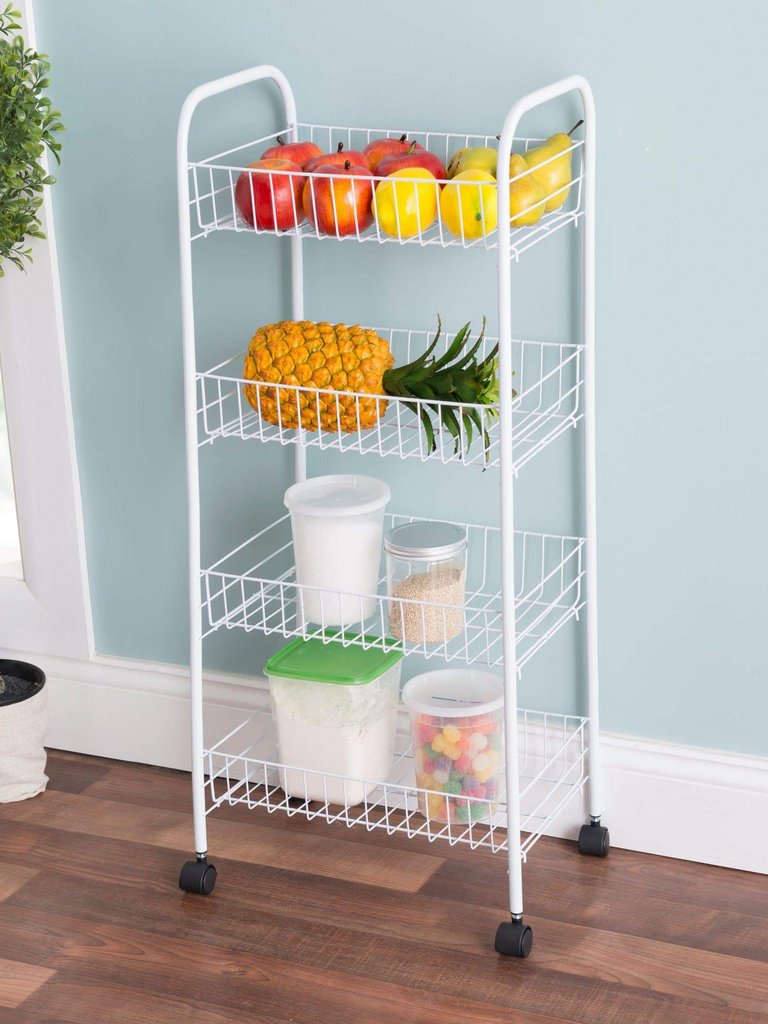 4 Tier Steel Kitchen Trolley, White