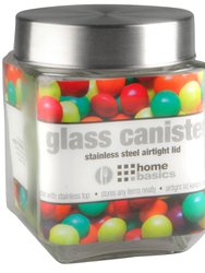 40 oz. Square Glass Canister with Brushed Stainless Steel Screw-on Lid Clear
