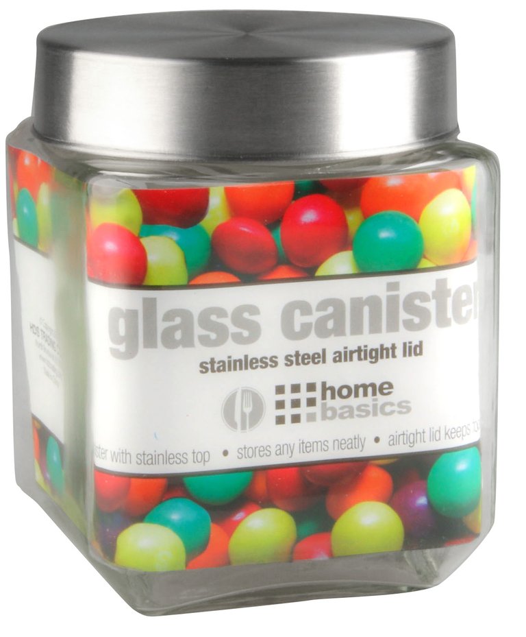 40 oz. Square Glass Canister with Brushed Stainless Steel Screw-on Lid Clear