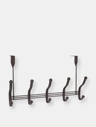 5 Dual Hook Over the Door Steel Organizing Rack, Bronze