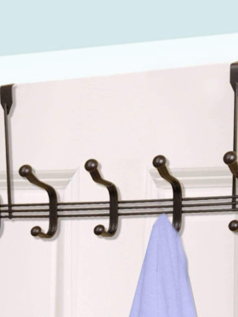 5 Dual Hook Over the Door Steel Organizing Rack, Bronze