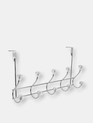 5 Hook Over the Door Hanging Rack with Crystal Knobs,Chrome