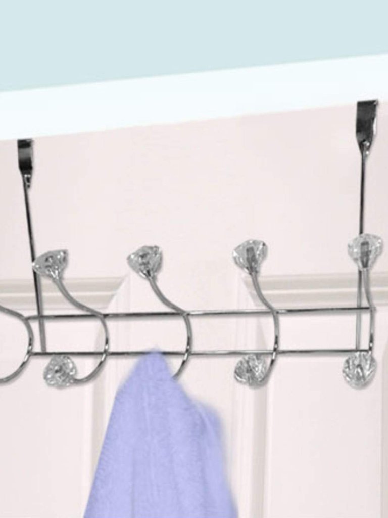 5 Hook Over the Door Hanging Rack with Crystal Knobs,Chrome