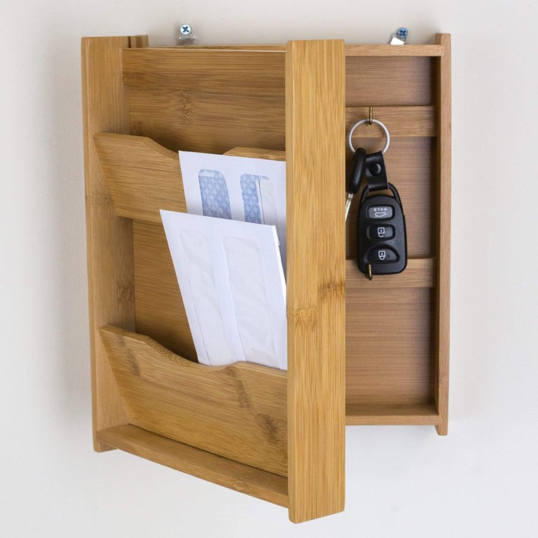 Bamboo Letter Rack with Key Box, Natural