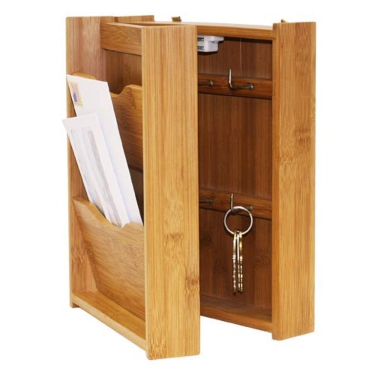 Bamboo Letter Rack with Key Box, Natural