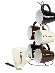 Cappuccino 6 Piece Mug Set With Stand