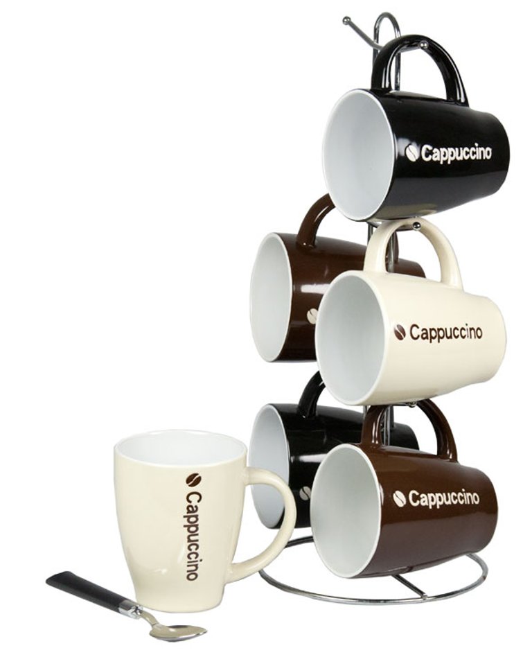 Cappuccino 6 Piece Mug Set With Stand