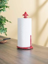 Cast Iron Fleur De Lis Paper Towel Holder, Red