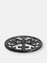 Cast Iron Fleur De Lis Trivet, Black