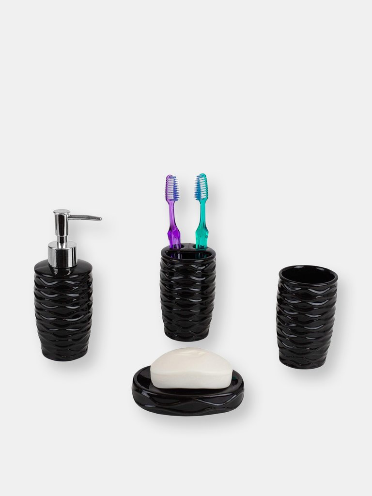 Curves  4 Piece Bath Accessory Set, Black