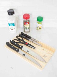 Essentials Series 5 Piece Stainless Steel Knife Set with All Natural Wood Cutting Board