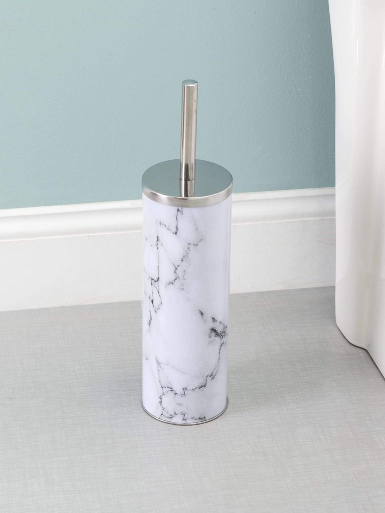 Faux Marble Toilet Brush Set, White