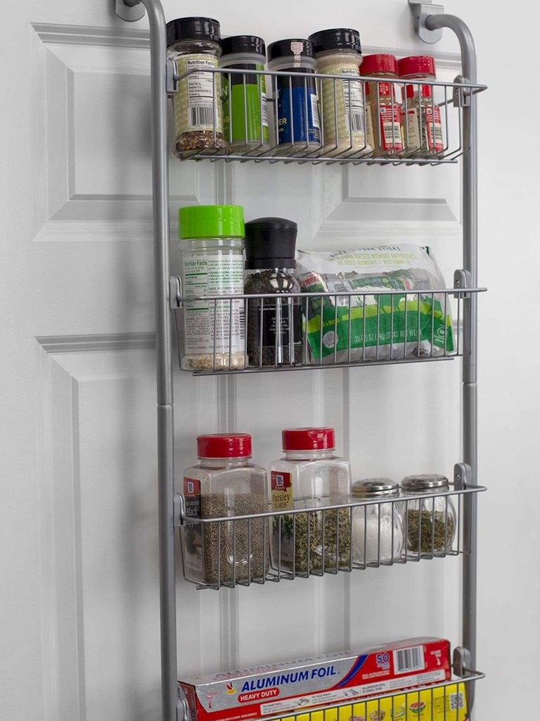 Heavy Duty 4 Tier Over the Door Metal Pantry Organizer, Grey