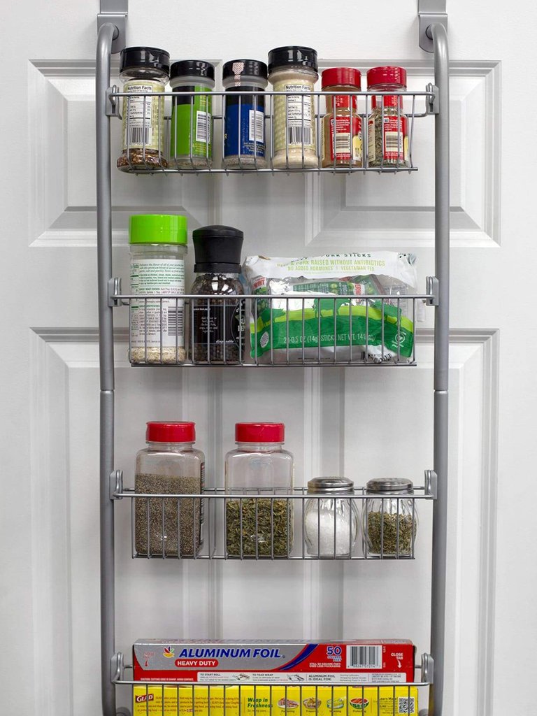 Heavy Duty 4 Tier Over the Door Metal Pantry Organizer, Grey