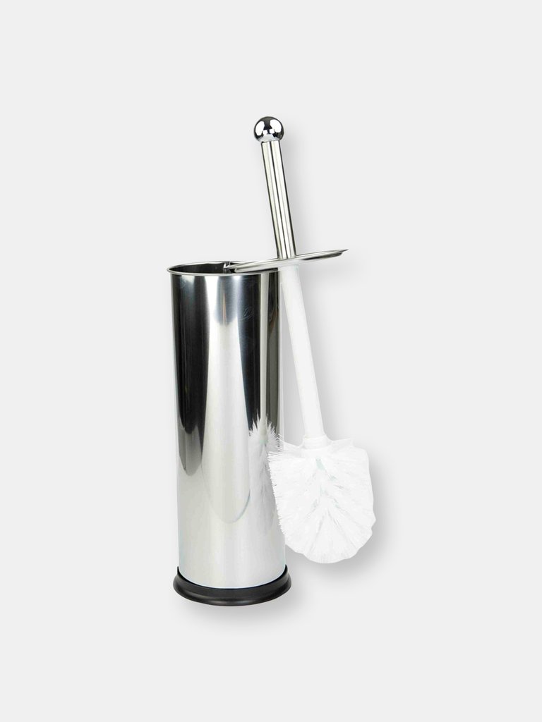 Hide-Away and Splash Proof Polished Stainless Steel Toilet Brush with Non-Skid Hygienic Holder, Silver