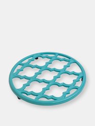 Lattice Collection Round Heavy Weight Multi-Purpose Cast Iron Trivet with Non-Skid Rubber Feet, Turquoise