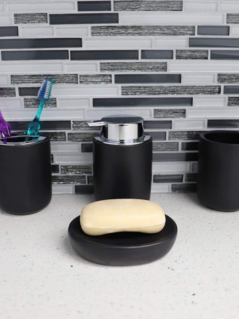 Luxem 4 Piece Ceramic Bath Accessory Set, Black