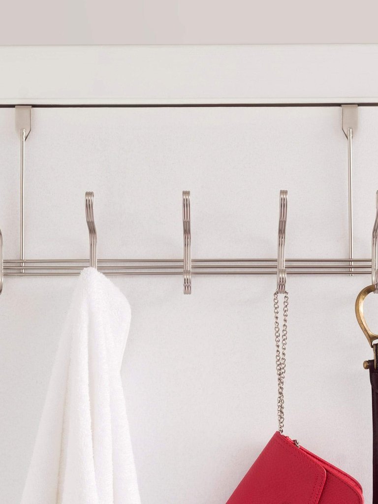 Over the Door 5 Hook Hanging Rack, Satin Nickel