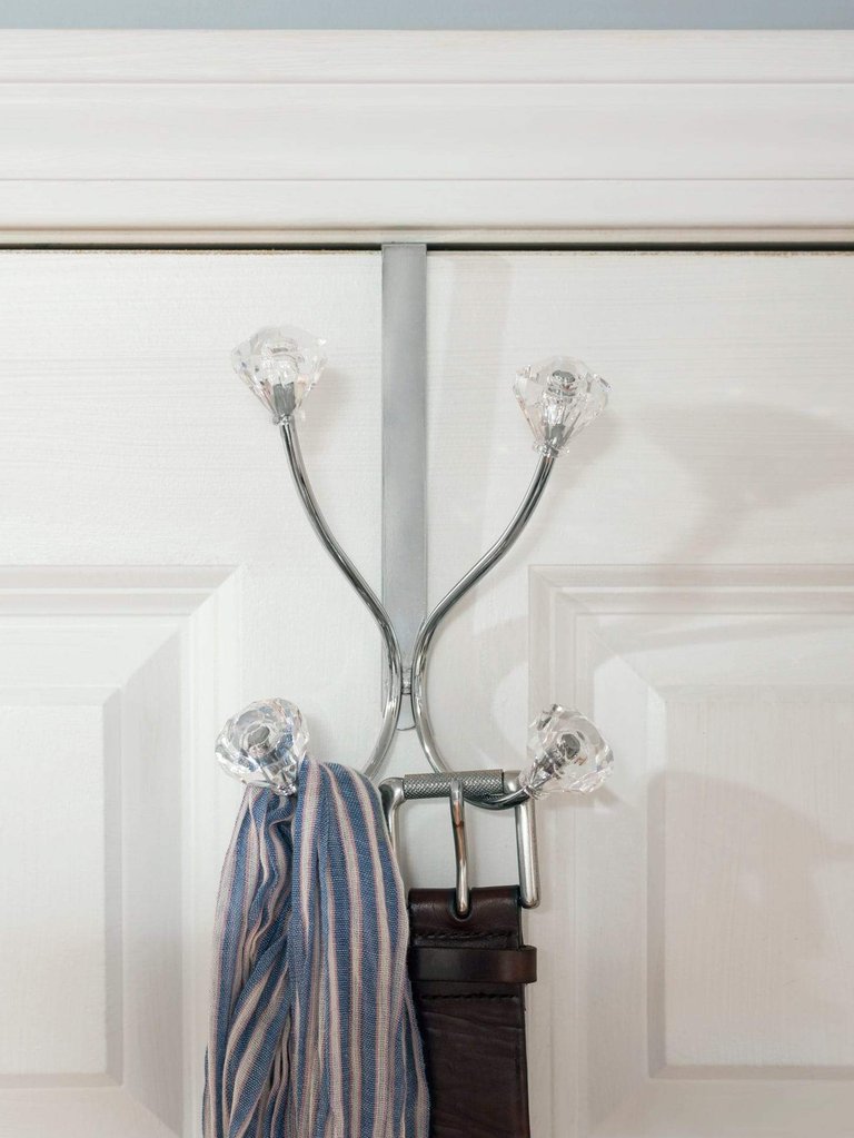 Over the Door Double Hanging Hook with Crystal Knobs