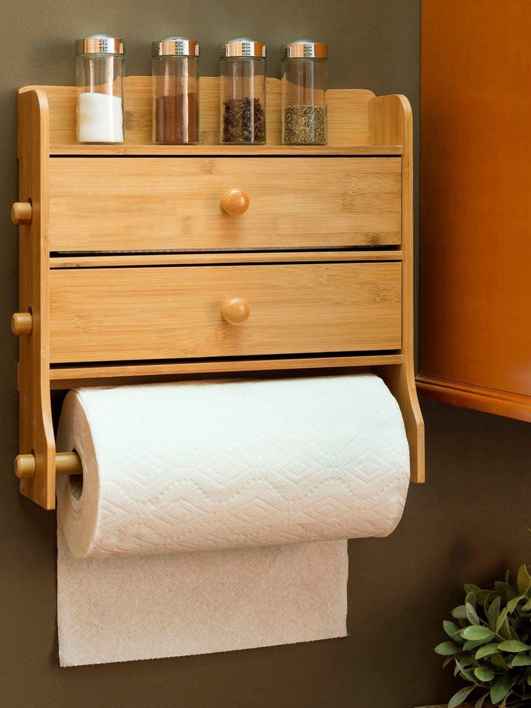 Paper Towel Holder with Integrated Wrap Dispenser