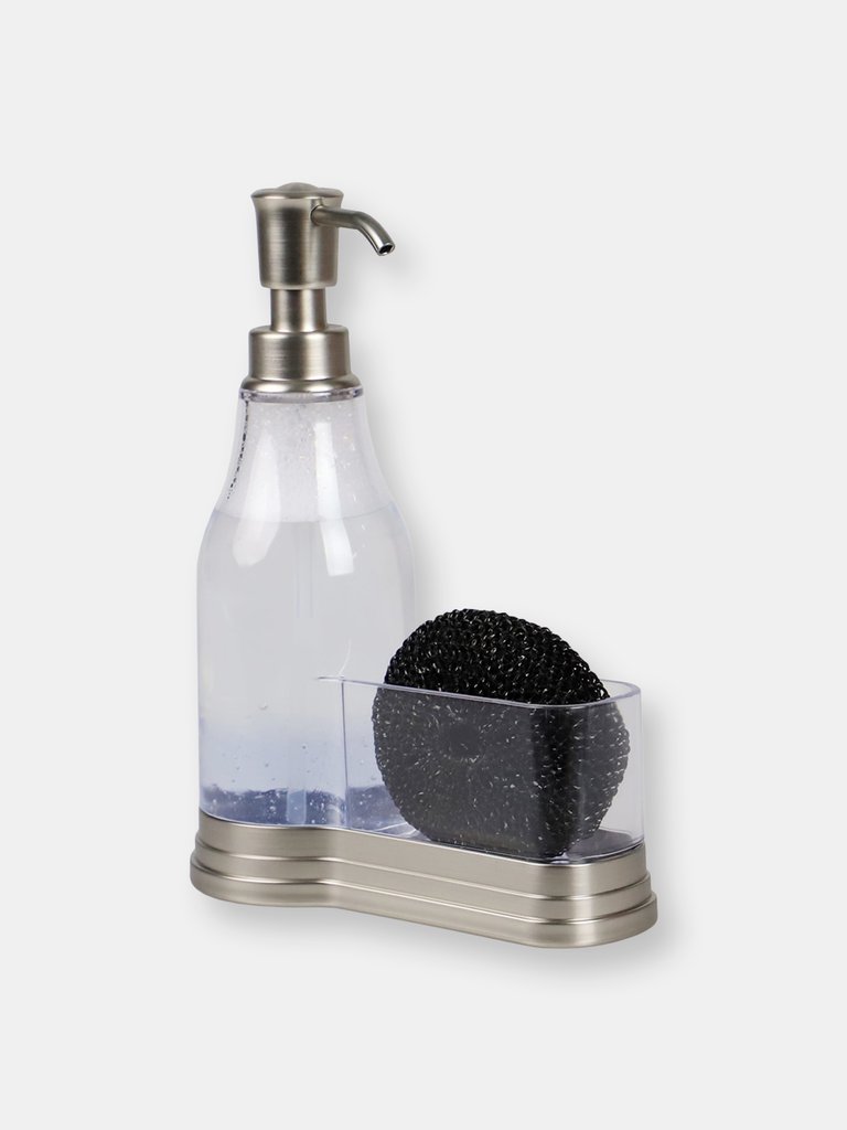 Plastic Soap Dispenser with Brushed Steel Top and Fixed Sponge Holder, Chrome