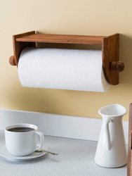 Quick Install Rustic Pine Wood Wall Mounted Paper Towel Holder with Flat Top, Brown