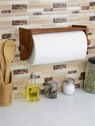 Quick Install Rustic Pine Wood Wall Mounted Paper Towel Holder with Flat Top, Brown