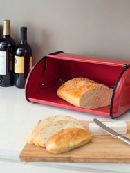 Roll -Top Lid Steel Bread Box - Red