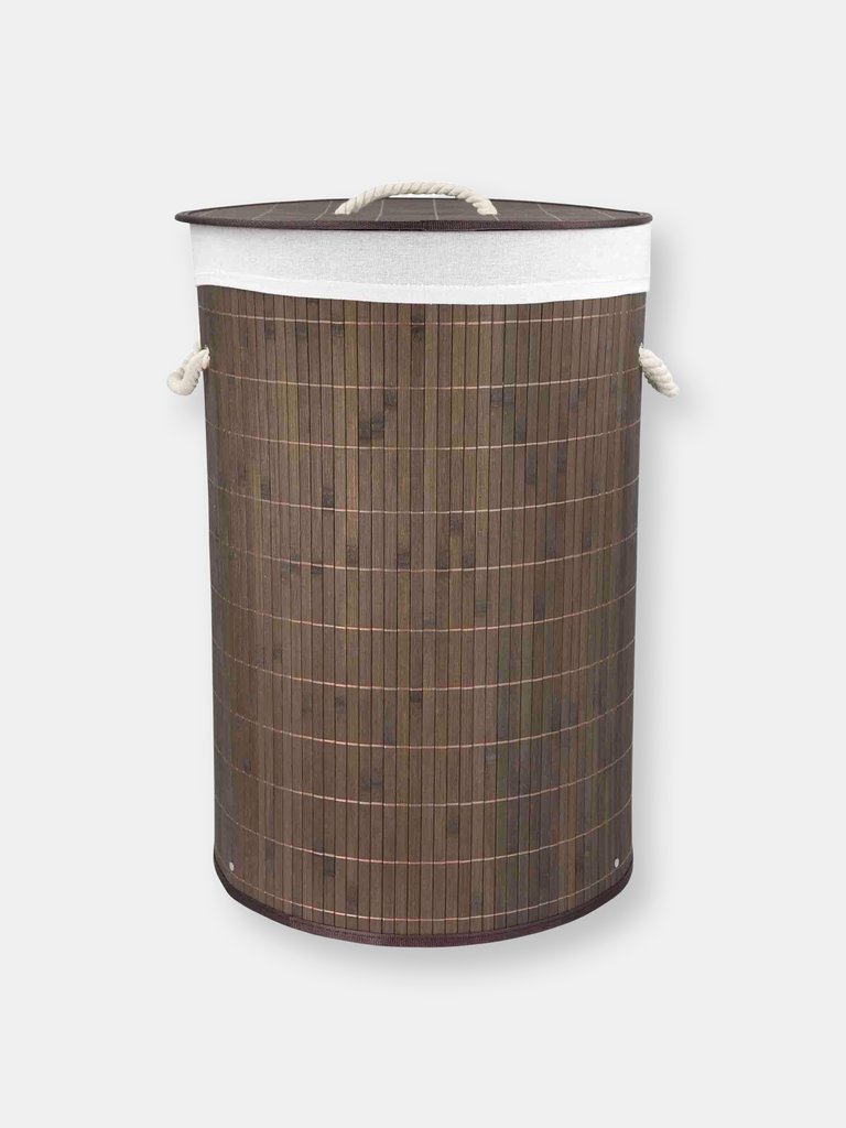 Round Foldable Bamboo Hamper, Brown