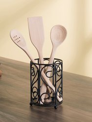 Scroll Collection Steel Cutlery Holder with Mesh Bottom and Non-Skid Feet, Black