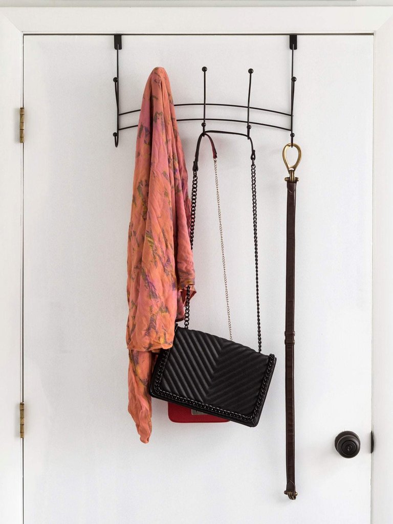 Shelby 5 Hook Over the Door Hanging Rack, Black