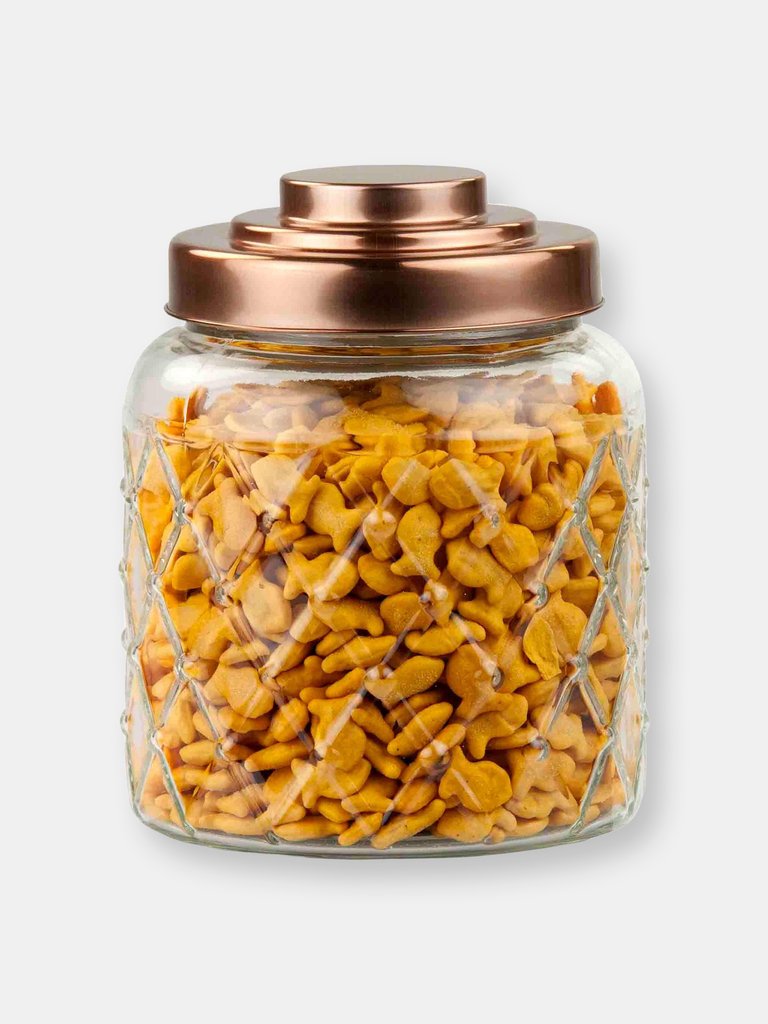 Small 2.6 Lt Textured Glass Jar with Gleaming Air-Tight Copper Top