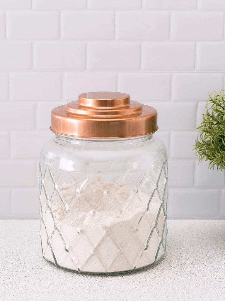 Small 2.6 Lt Textured Glass Jar with Gleaming Air-Tight Copper Top