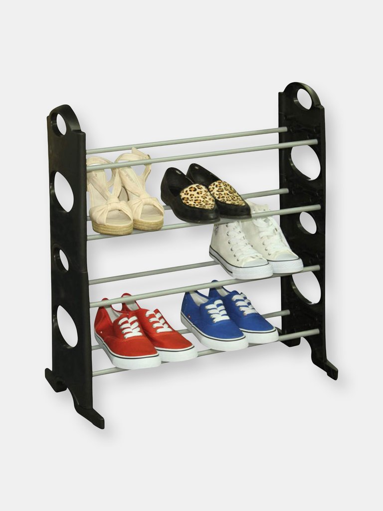 Stackable  12 Pair Metal and Plastic Shoe Rack, Black