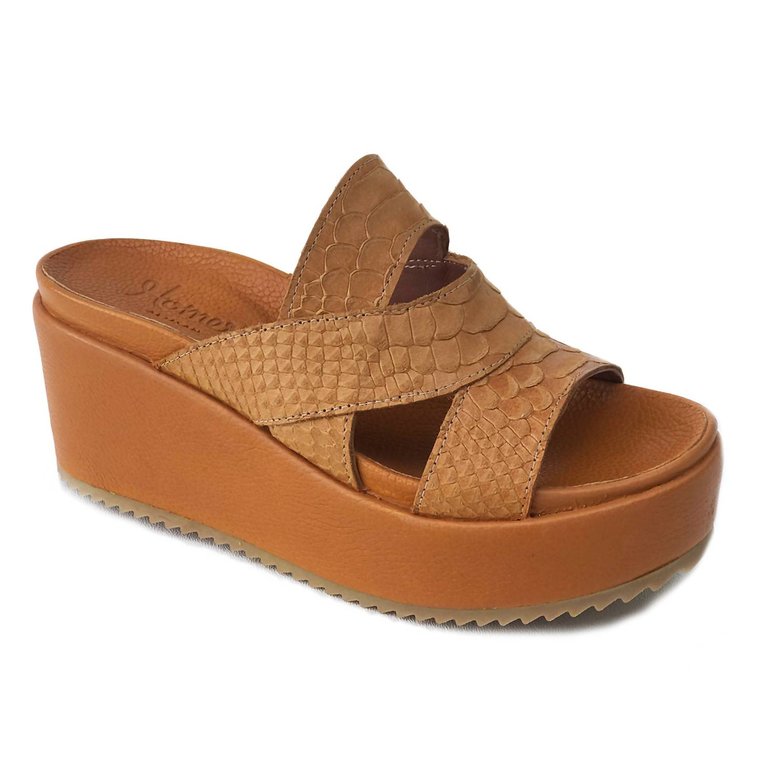 Embossed Slide Wedge Sandal - Rust