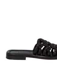 Maya Woven Leather Flat Sandal - Nudos Black