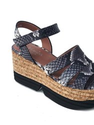 Snakeskin Cork Wedge Sandal - Animal/Grey Snake Leather