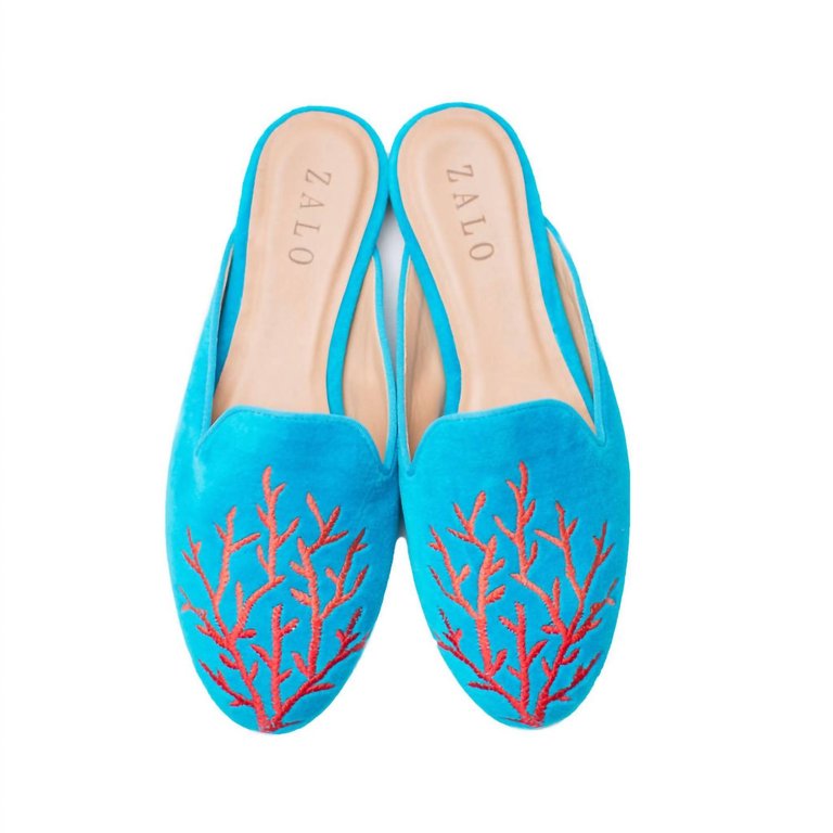 Coral Velvet Mule In Turquoise - Turquoise