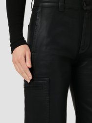 High-Rise Welt Pocket Wide Leg Cargo - Coated Black Beauty