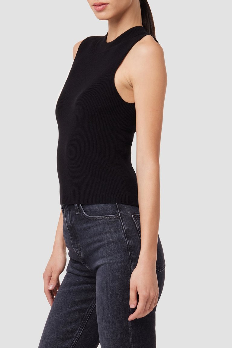 Mock Neck Sweater Tank - Black