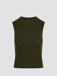 Mock Neck Sweater Tank - Olive Green