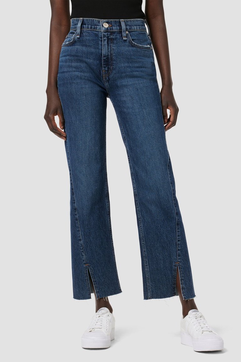 Remi High-Rise Straight Ankle Forward Seam Petite Jean With Slit Hem - Indigo Breeze