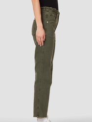 Remi High-Rise Straight Ankle Jean With Elastic Waist Band - Rifle Green